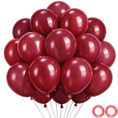 Wayfun Ballon Bordeaux 50pcs, 30cm Ballons Anniversaire Bordeaux Ballon Rouge Bordeaux, Helium Ballons de Baudruche en Latex pour Mariage Decoration...