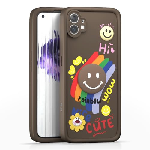 Image of Pikkme Back Cover for Nothing Phone 1 | Soft Silicone| Cute Rainbow Smile & 3D Cartoon Flower Design | Shockproof Raised Camera Protection Bumper Case (Brown)