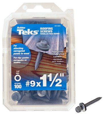 TEKS21404 Roofing Screw, 9 Thread, Coarse Thread, Hex Drive, Sharp Point, Steel, Zinc, 100 PK - pack of 100