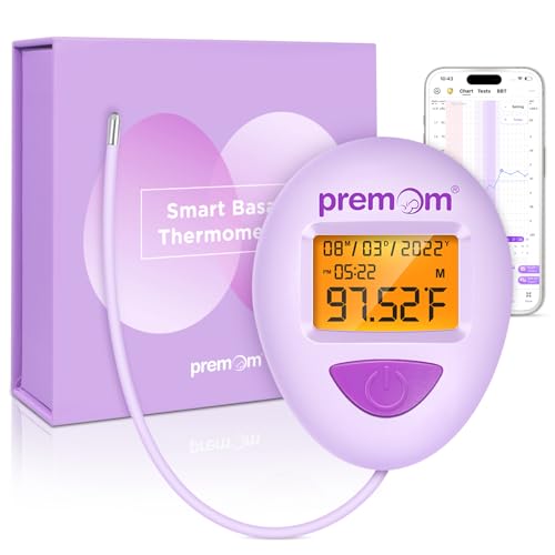 Premom Smart Basal Body Thermometer for Ovulation: Long-Tip for Hands-Free, Digital Ovulation Tracker with 1/100th Degree High Precision, Backlight & 60 Memory | Premom App Supported | EBT-380