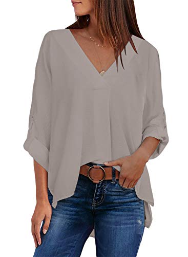 Aleumdr Damen Bluse Elegant V-Ausschnitt Hemden Langarm Casual Arbeit...