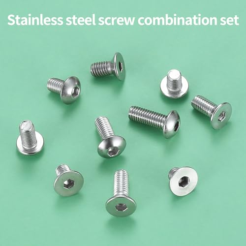 360 Pcs M5 Metric Hex Socket Head Cap Screws & Bolts Set, 180 Countersunk & 180 Flat Head Screws - 6mm/8mm/10mm/12mm/14mm, Silver - Image 4