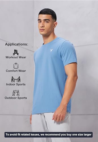 Image of TECHNOSPORT Men's Slim Fit Solid Crew Neck T-Shirt, Cotflex Quick Dry Wrinkle Resistant Polyester Sports Tee for Gym, Running, Training, Sports