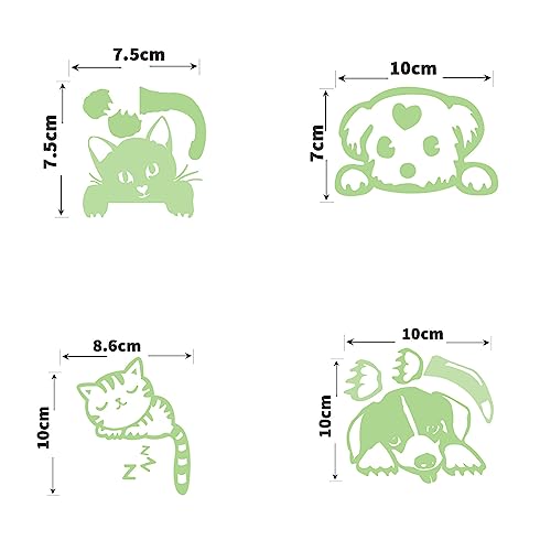 WUDQIJI Light Sticker Pack of 4 Glow in the Dark Cat Dog Switch Stickers for Wall Vinyl PVC Material, Green Animal Print - Image 4