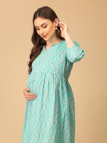 Image of The Mom Store Maternity and Nursing Dress | Pre and Post Pregnancy Dress | Zipper /Button Opening | Causal Wear | Trendy Stylish Causal Dresses for New Moms