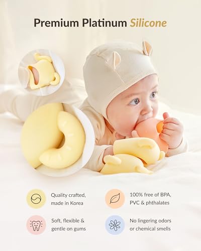 Image of Moyuum Silicone Elephant Grip Hand Teether Toy | Made in Korea, Provides Teething Relief, Wearable Teether is Easy to Hold, Drop Resistant with Adjustable Wrist Strap, Babies 3+ Months, Blue