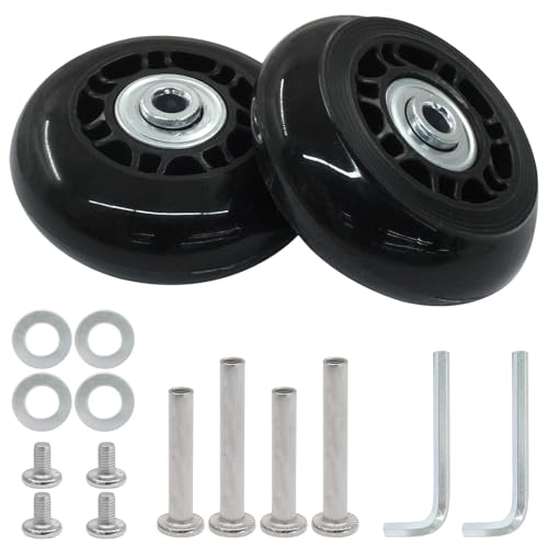 JUNENTER ラゲッジホイール 交換用 2個セット 80mm x 24mm ブラック ゴム製 回転キャスターホイール 取り付けアクセサリー付き トロリーバッグ ドローバーボックス用