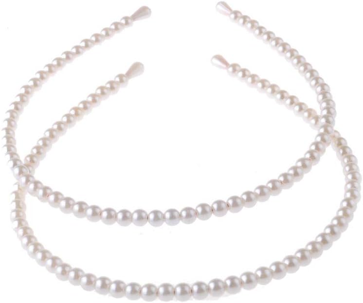 2 Pack Simple Design Imitation Pearl Headband Lady Full Pearl Bead Fashion Stylish Headband Wedding Party Bridal Hair Hoop