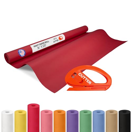 Image of Red Kraft Paper Roll 36 inch x 1200 inch (100 feet) with Cutter - USA-Made