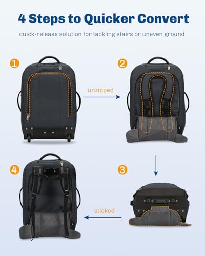 Image of Hynes Eagle 2 in 1 Travel Backpack 22 inches Carry on Luggage 63L Rolling Backpack for Men Women with Packing Cubes 3PCS Set
