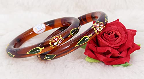 Image of NMII Traditional Glass With Diamond Cutting Pattern Glossy Finished Stylish Kada Set For Women And Girls | Crystal Glass Kada Bangles Set For Wedding, Festive