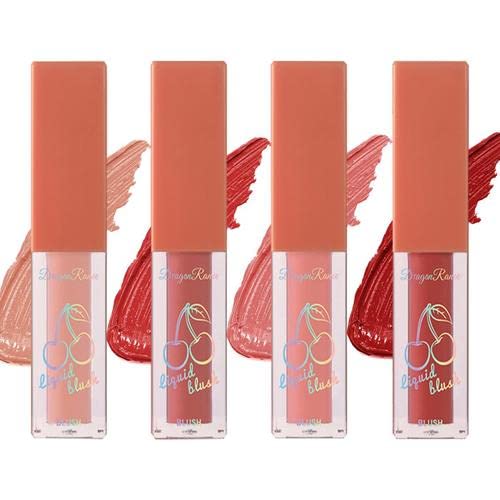 Colorete Líquido, 4 Colores Colorete En Crema Maquillaje Facial Rubor, Liquid Blush Hidratante, Rubor De Mejillas Cosmética De Larga Duración, Rubor Líquido Aspecto Natural, Colorete Para Mejillas Cover
