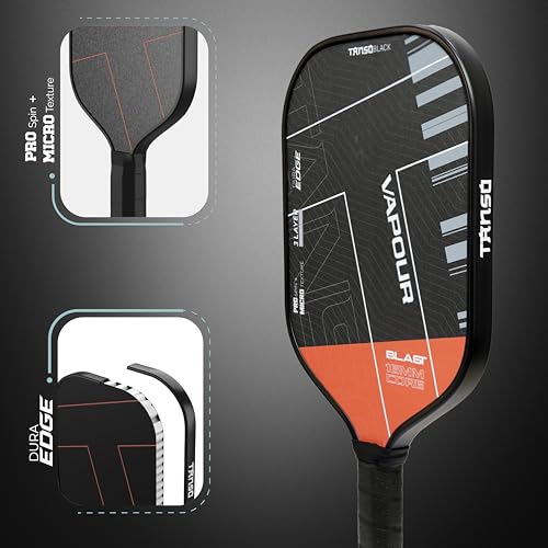 Image of TANSO Black Vapour Gen IV Professional Pickleball Paddle | 3 Layer Infused Foam Core | Micro-Textured Pro Spin Surface | Power Performance Paddle