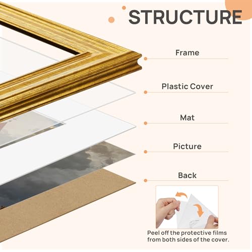 Image of upsimples 9x12 Picture Frame, Vintage Frames Decor, 1Pack Gold | Fit 6x8 and 9 x 12 Photo, Wall or Tabletop Display, Antique-style Decoration, Rustic Farmhouse Decor, For Weddings