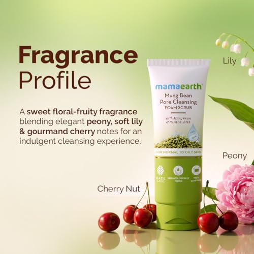 Image of Mamaearth Mung Bean Pore Cleansing Face Scrub with Mung Bean, AHA BHA - 100g | Face Scrub for Oily Skin | India's 1st Foam Scrub for Deep Pore Cleansing | Gentle Exfoliation | Oil Control | Tan Removal