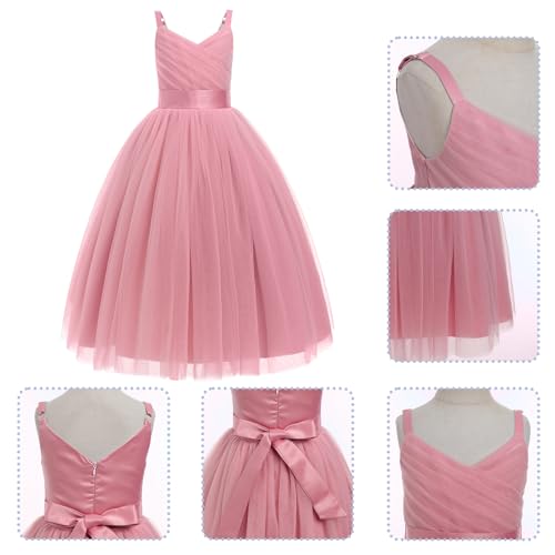 Father Daughter Dance Dresses: Easter Dresses for Girls - Flower Girls Spaghetti Strap Tulle Dress Long A Line Wedding Pageant Puffy Dresses Princess Birthday Party Ball Gown Dusty Rose 10 Years - Thumbnail 6