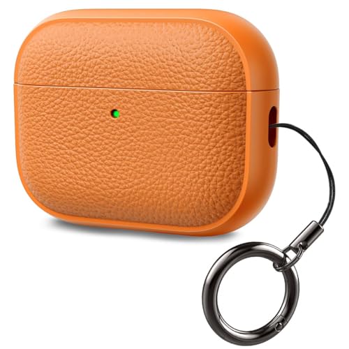 Image of ZORBES Compatible with Airpod Pro 3, TPU Earbud Charger Box Cover, Fashion Orange Lychee Pattern Anti-Scratch Protective Case Cover with Lanyard, Travel Earbud Case Cover
