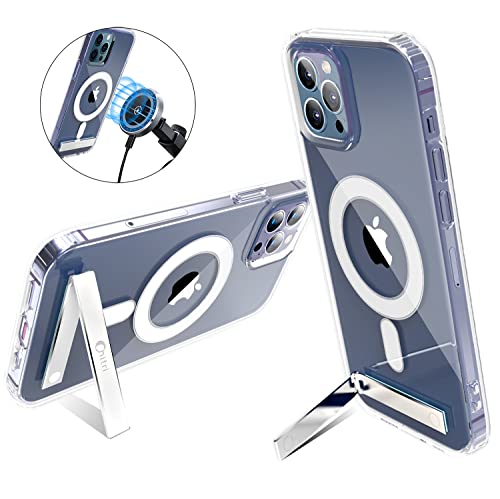 Review Chitri Compatible for iPhone 12 Pro Max Case, [Two-Way Stand Magnetic Case] Compatible with MagSafe Charger [with Metal Kickstand] Transparent Hard PC Back Slim Shockproof Protective Cover, Clear