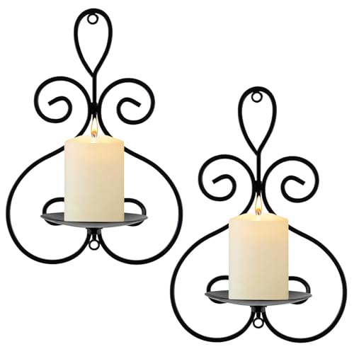 Wall Candle Sconces Set of 2 Metal Wall Candle Holders Home Decor Black