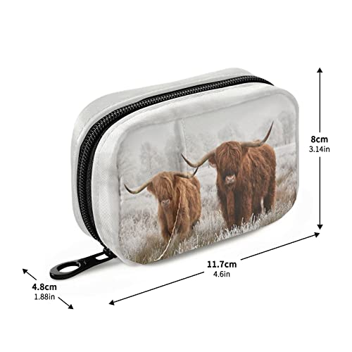 Image of Highland Cow Travel Pill Case Portable Weekly Pill Box Bag Container 7 Days Pill Organizer Vitamin Supplement Holder with Zipper for Family Business