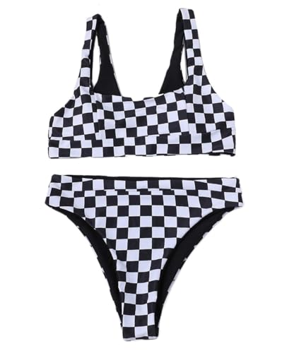 Women Rave Checkered Crop Top High Waisted Shorts Checkerboard Swimsuits for Dance Music Festival3