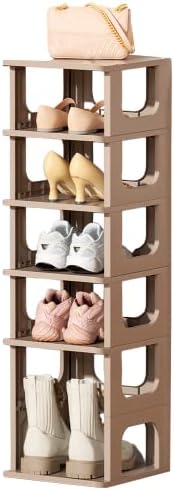 ILIKUHOME Narrow Shoe Rack Organizer 6 Tier, Vertical Storage Rack with a Layer Designed for Tall Boots, Free Standing Shoe Racks, Shoe Shelf for Small Spaces Entryway Corner Closet Bathroom