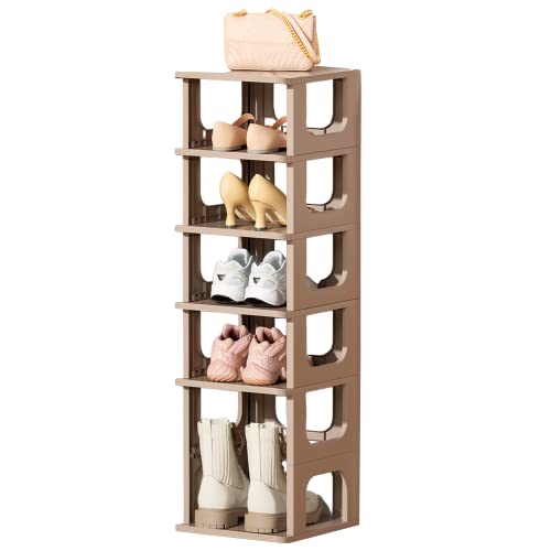 Ilikuhome Narrow Shoe Rack Organizer 6 Tier, Vertical Storage Rack With A Layer Designed For Tall Boots, Free Standing Shoe Racks, Shoe Shelf For Small Spaces Entryway Corner Closet Bathroom #TOP22
