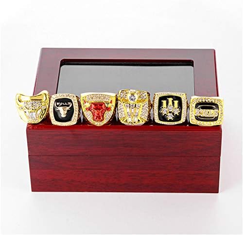 Jiustars 1991 1992 1993 1996 1997 1998 Bulls Basketball Championship Rings Set with A Wooden Box (with Box,13)