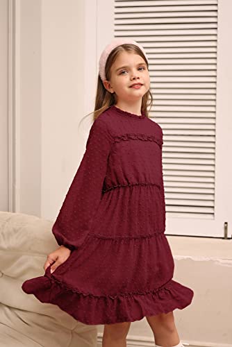 GRACE KARIN Girls Ruffle Tiered Dress Long Sleeve Swiss Dot Flowy A-Line Dress 6-12Y4