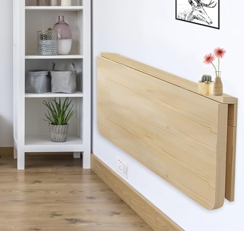 壁掛け式折りたたみテーブル、キッチンとバスルームの木製ダイニング ワークベンチと子供用テーブルバルコニー、90°折りたたみ デスク、パソコン 勉強机 ウォールデスク、壁掛け (原色, 80x40 CM)