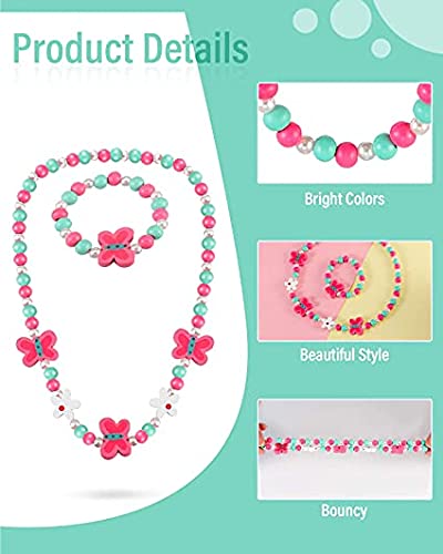 El Regalo Kids/Toddlers/Girls Wooden Beads Handmade Necklace & Bracelet Jewelry Sets (1 Necklace & 1 Bracelet) : Kids Princess Jewelry Set (Butterfly Kids Jewelry Set) 4