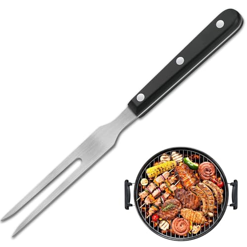 Meat Fork, Meat Fork with Handle - Stainless Steel Length 27 cm, Grill Fork, Carving Fork, Inflexible Roasting Fork, Meat Fork with Black Wooden Handle, for Barbecue, Kitchen, Turkey, Roasting, Dinner