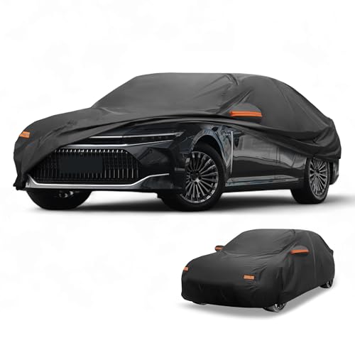 Image of Car Cover Waterproof All Weather Sun Rain Protection Full Exterior Cover for Toyota Crown Sedan 190T-PU Black with Left Side Zippers