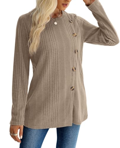 Image of XIEERDUO Long Sleeve Tops for Women Tunics Buttons Front Slit