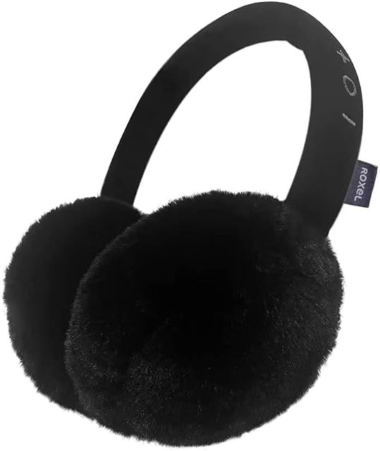 Roxel Cozy Ears Lightweight Wired/Wireless Headphone with Microphone,Ear Warming Ear Pad, Soft Fluffy Ear Muffs, Compatible with Android and IOS Devices, Answer Calls, 20 Hours Listening time (Black)