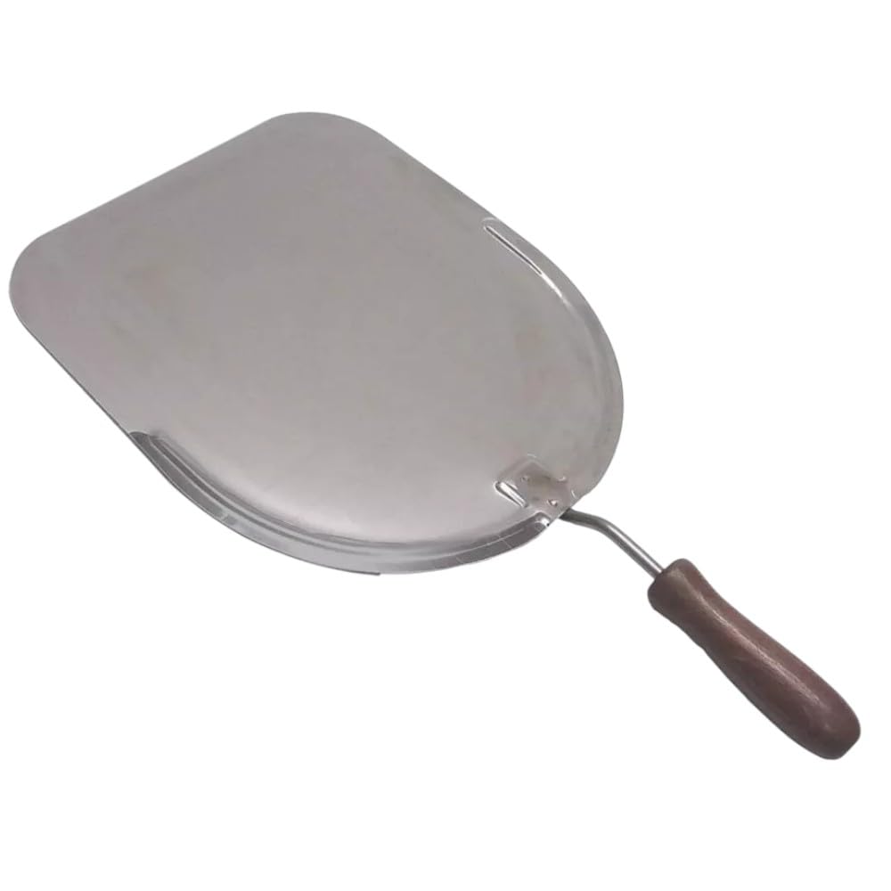 Pala per Pizza in Acciaio Inox, 30x33 cm, Manico Corto in Legno, per Forni a Legna, Made In Italy