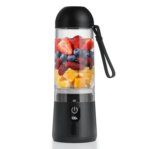 TOMUOO Portable Blender, 8 Blades Personal Size Smoothie Blender for Shakes, USB C Rechargeable Juicer Cup with LED Display, Travel Friendly Mini Mixer for Home, Office, Gym, 17oz, Black
