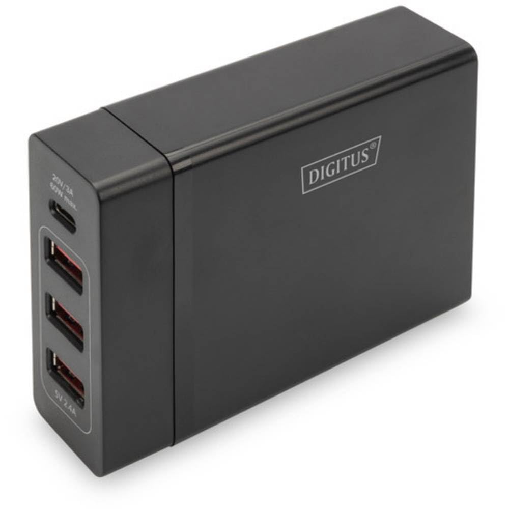 DIGITUS Caricabatterie universale 72 W - 1 porta USB-C - 3 porte USB-A - Caricatore rapido Power Delivery (PD 3.0) - Per iPhone, iPad, Samsung Galaxy, Pixel, Xiaomi, Motorola, Huawei - Nero