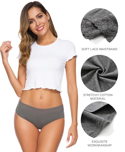 Women’s Cotton Underwear 5-Pack - Breathable Lace Bikini Panties, Full Coverage Ladies Underwear Soft Combed Cotton3
