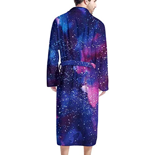Afpanqz Starry Night Print Mens Long Bathrobes With Front Pockets Soft Lounger Robes Waist Belt Tie Long Sleeve Full-Length Pajama For Teen Boys Swim Pool Beach Wear Blanket Nightgown Blue Pink Galaxy #TOP1