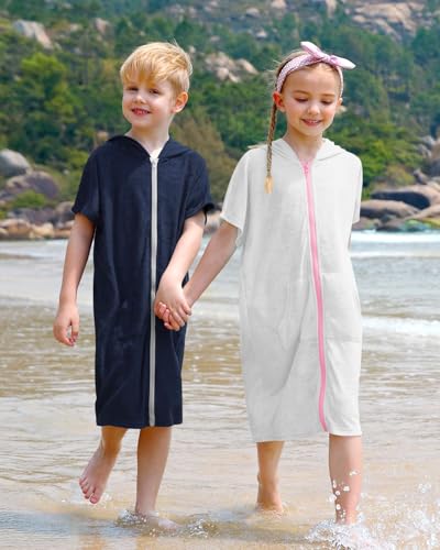 BesserBay Unisex Boys Girls Zip Up Terry Swimsuit CoverUp Hooded Wraps with Pockets 3-14 Years4