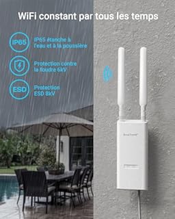 BrosTrend AC1200 Point d'accès WiFi Extérieur PoE Port Gigabit, Longue Portée Borne WiFi Extérieur Puissant, Outdoor IP65 AP Wi-Fi, 2*5dBi Antenne Double Bande 5GHz + 2.4GHz, avec Injecteur PoE Passif