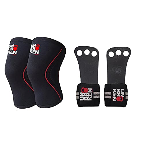 Unbrokenshop.com Cross Fitness Knee Sleeves +Wrist Wraps Grips Combo Kneecap Support Men Women Compare Rehband Rocktape Size S,M,L, XL 7mm Protect joelheira Weightlifting (L)