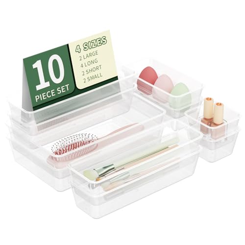 10 PCS Clear Drawer Organizer Set, 4 Sizes Plastic Makeup Organiz...