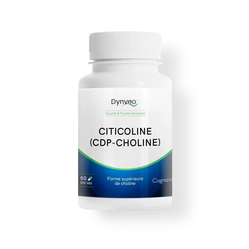 Citicoline Cognizin® : CDP Choline - Foie, Lipides & Homocystéine - Adaptée femmes enceintes et allaitantes - Forme brevetée biodisponible sans additifs - Vegan - 250 mg - 60 gélules (1 mois) - Dynveo