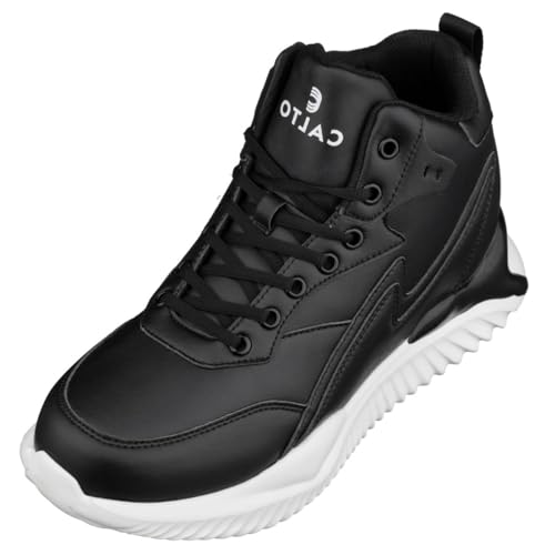 CALTO Men's Invisible Height Increasing Elevator Trainer Shoes - Black Lace-up Lightweight Fashion High-Top Sneakers - 4 Inches Taller - S3060 - Size 13 D(M) US