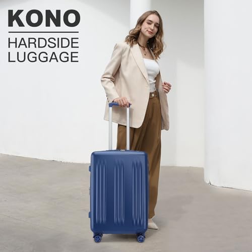 Image of Kono 24 Inch Expandable Checked Luggage Medium Size Suitcase for Travel | Lightweight PC+ABS hardshell suitcase with spinner wheels, TSA lock medium luggage for 4-7 day travel, Navy Blue