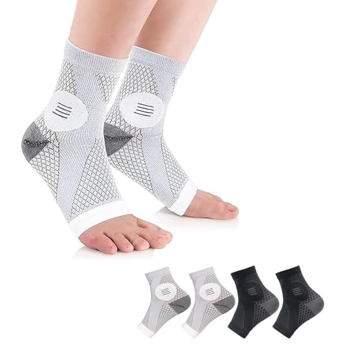2 Pack Compression Socks, Functional Aid Socks for Neuropathy Pain Relief, Foot Pain Relief, and Improved Circulation, Ankle Compression Socks for Men Women, Grey & Black