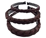 MeeTHan 3 PCS Headband Synthetic Hair Plaited Headband Braid Braided With Teeth Hair Band Accessories for Women Girl Wide 1 / 1.5 / 2.0 CM : H7 (Brown-SML)