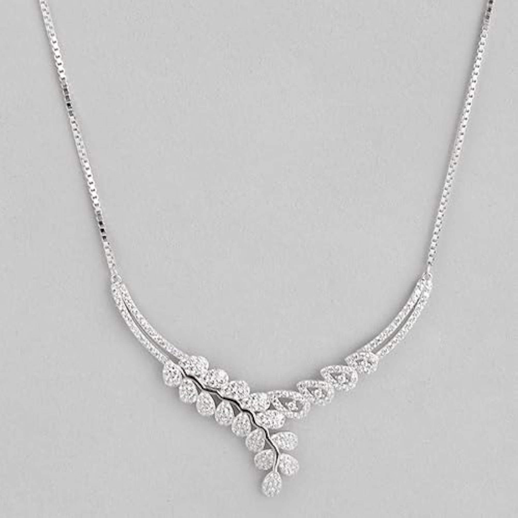 925 Sterling CZ Circular Rhodium Plated Necklace